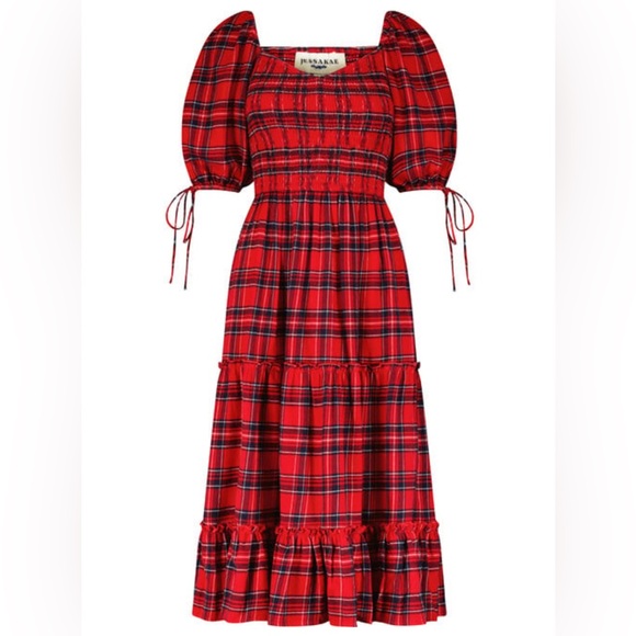 JessaKae Clara Red Plaid 3-tiered Smocked Midi Dress - Picture 4 of 9